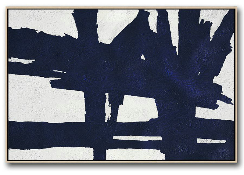Original Art Acrylic Painting,Horizontal Abstract Painting Navy Blue Minimalist Painting On Canvas,Hand Painted Original Art #G3K1